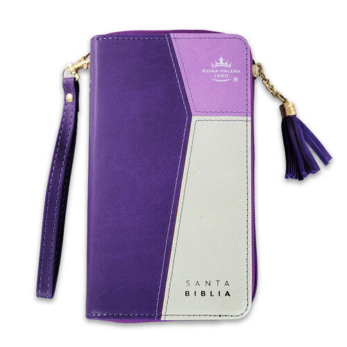 Biblia RVR60 chequera i/piel lila/lila/blanco con cierre/índice