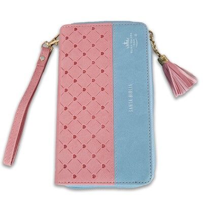 Biblia RVR60 chequera i/piel Azul/rosa con cierre