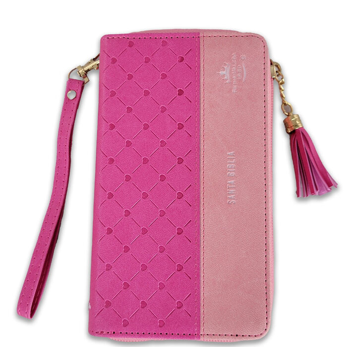 Biblia RVR60 Chequera i/piel rosa/rosa con cierre