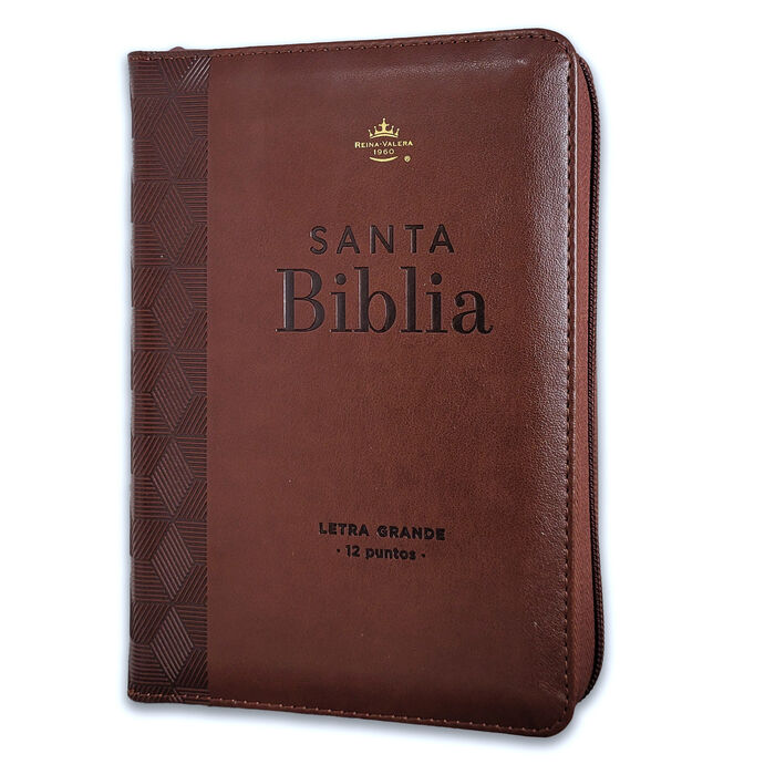 Biblia RVR60 Tamaño compacto Letra Grande 12 puntos i/piel café geométrico con cierre