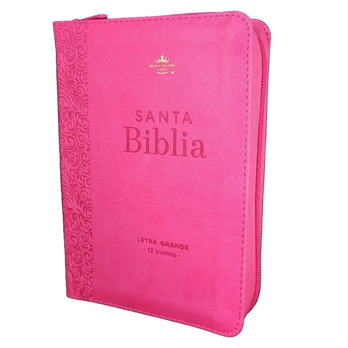 Biblia RVR60 Tamaño compacto Letra Grande 12 puntos i/piel fucsia geométrico con cierre
