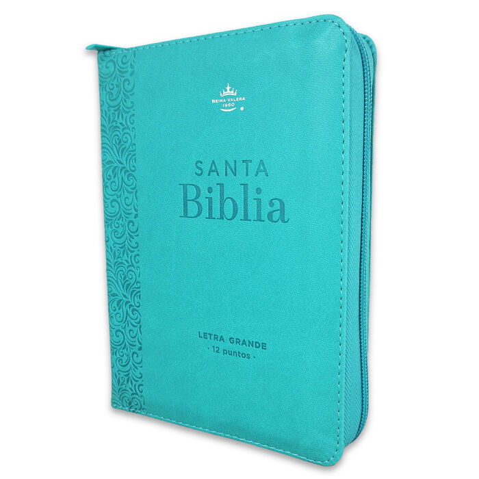 Biblia RVR60 Tamaño compacto Letra Grande 12 puntos i/piel turquesa floral con cierre