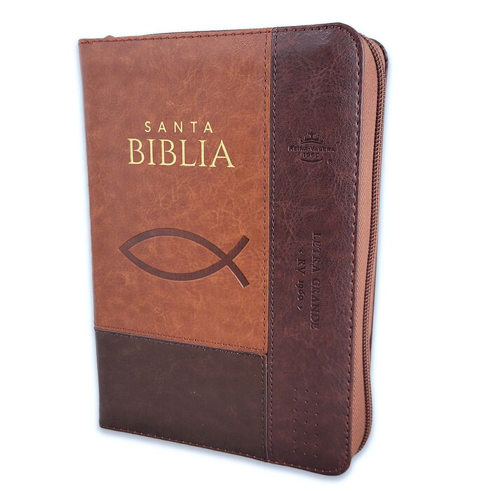 Biblia RVR60 Tamaño compacto Letra Grande 12 puntos i/piel tricolor marrón/marrón/marrón Ichtus