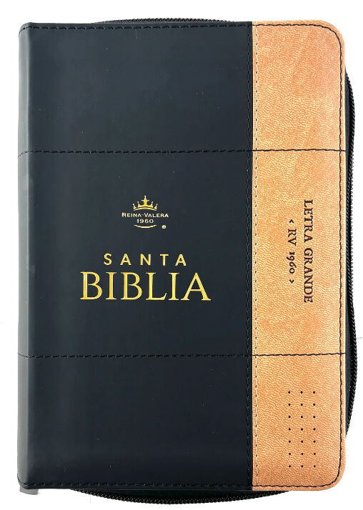 Biblia RVR60 Tamaño compacto Letra Grande 12 puntos i/piel bicolor negro/café