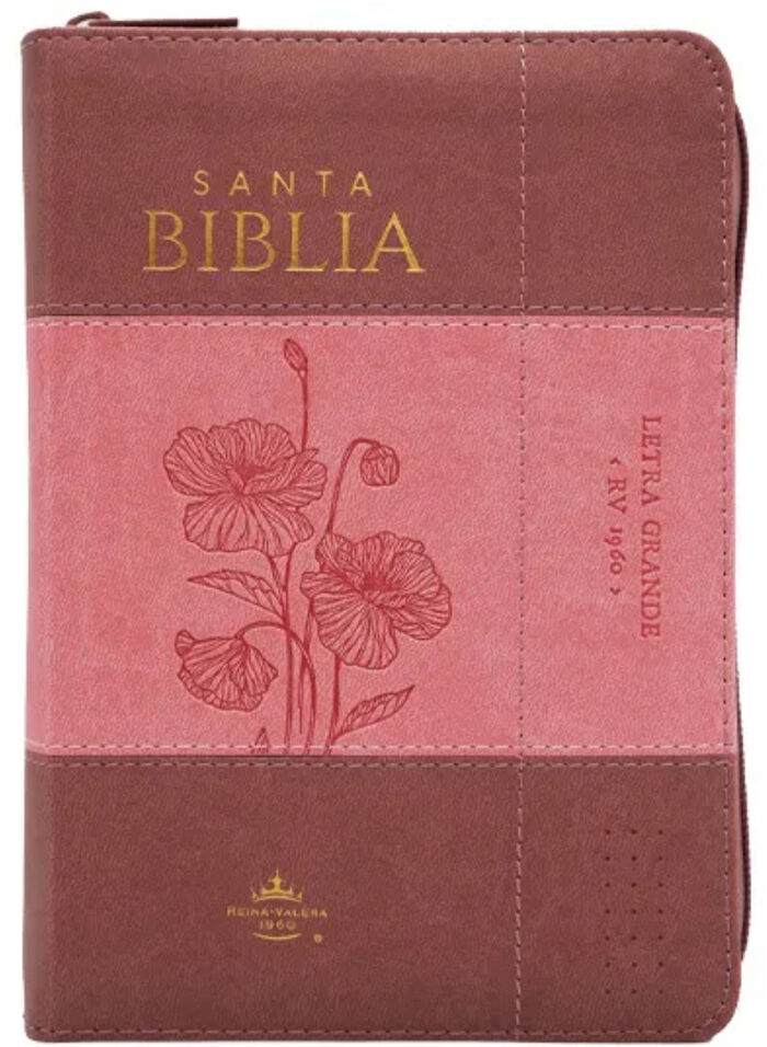Biblia RVR60 Tamaño Compacto Letra Grande 12 puntos i/piel bicolor Coral/rosa