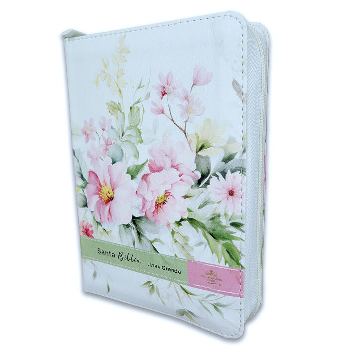 Biblia RVR60 Tamaño compacto Letra Grande 12 puntos i/piel Flores en primavera cierre/índice Canto Pintado