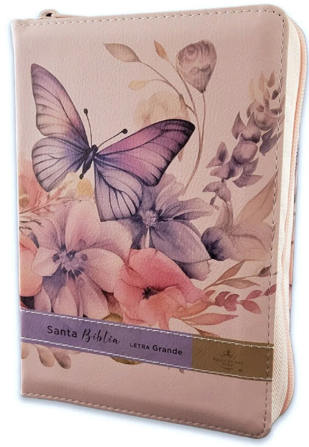 Biblia RVR60 Tamaño compacto Letra Grande 12 puntos i/piel Flores sobre rosa cierre/índice Canto Pintado