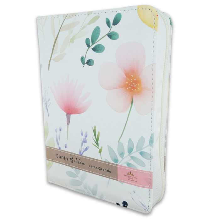 Biblia RVR60 Tamaño compacto Letra Grande 12 puntos i/piel Flores sobre blanco cierre/índice Canto Pintado