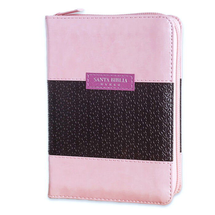 Biblia RVR60 de Bolsillo Abba Classic i/piel rosa/café con cierre e índice