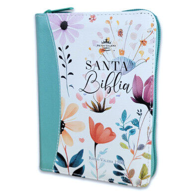 Biblia RVR60 de bolsillo colección jardín Turquesa con cierre/índice y canto pintado