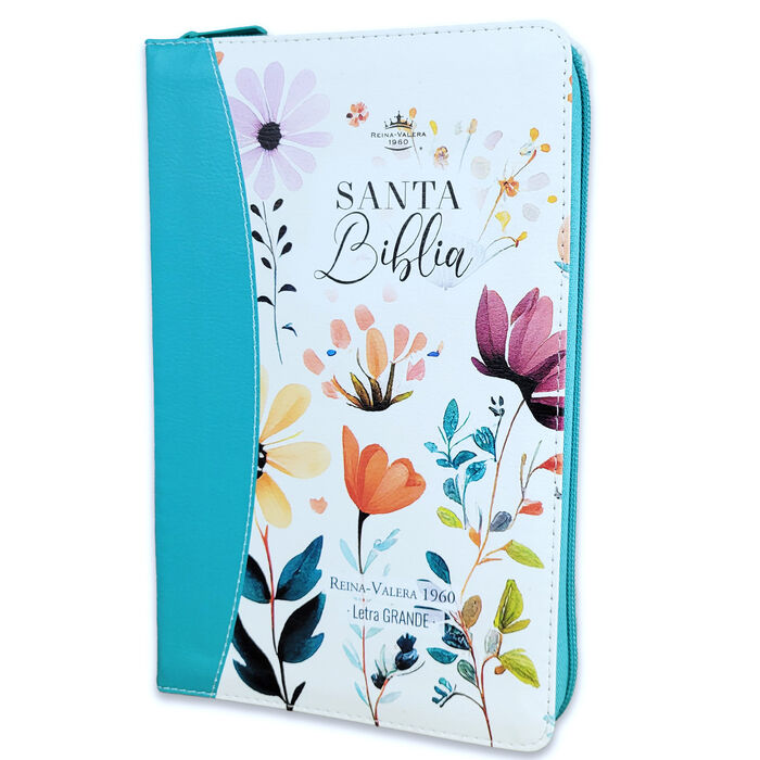 Biblia RVR60 tamaño manuel letra grande JARDÍN TURQUESA con cierre e índice