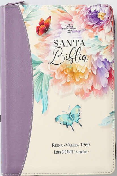 Biblia RVR60 tamaño manual letra Gigante jardín lila. Con cierre/índice y canto pintado