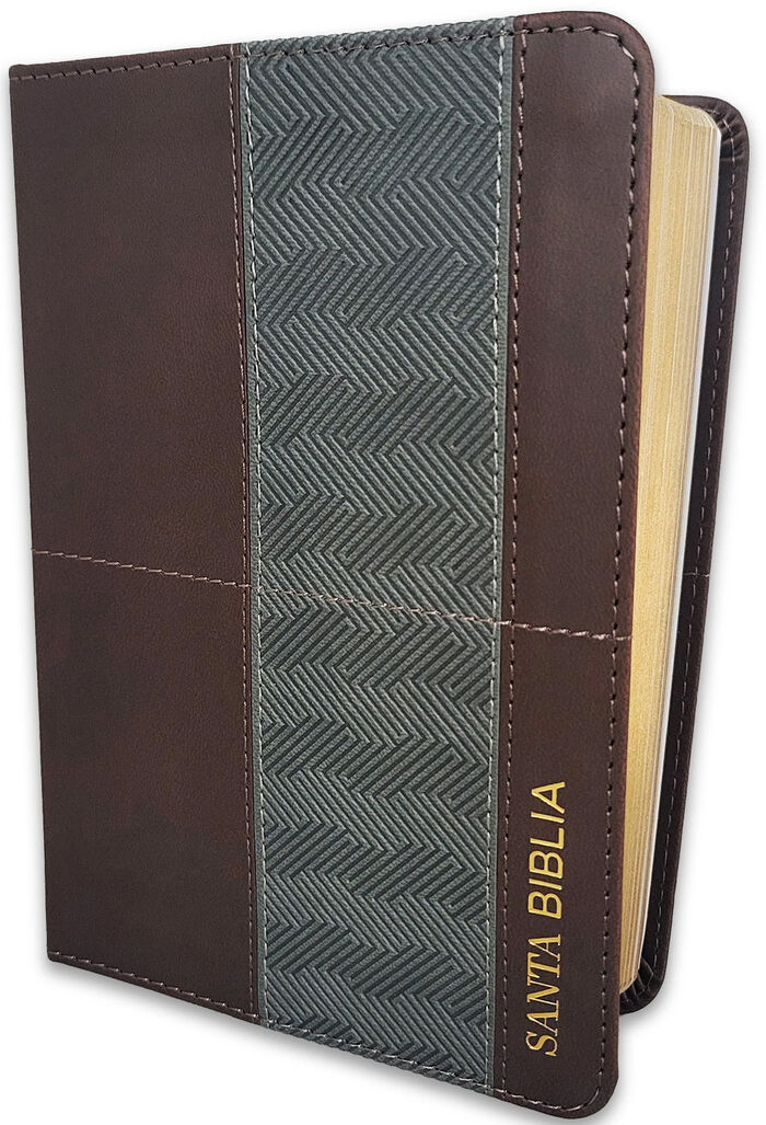 Biblia Compacta 10 puntos RV1960, imit piel café y gris geométrico