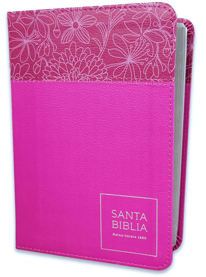 Biblia Compacta 10 puntos RV1960, imit piel flores fucsia