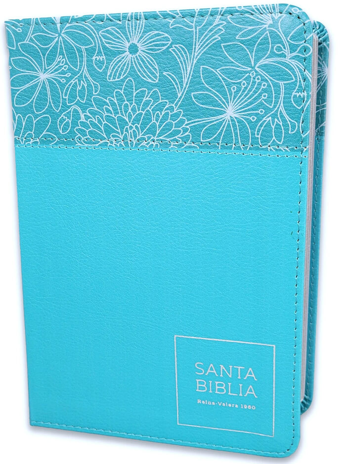 Biblia Compacta 10 puntos RV1960, imit piel flores turquesa
