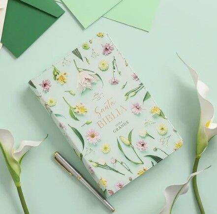 Biblia Biblia RVR60 Tamaño manual Letra Grande TAPA FLEX Turquesa Claro con Flores