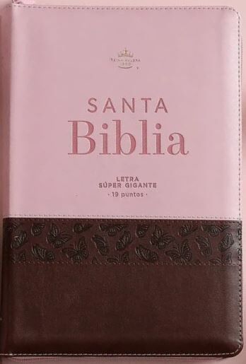 Biblia RVR60 Letra Súper Gigante i/piel Café/Rosa Mariposas con cierre/índice