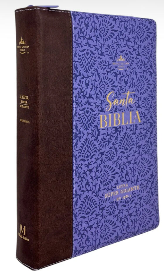 Biblia RVR60 Letra Súper Gigante i/piel Café/Lila con cierre/índice