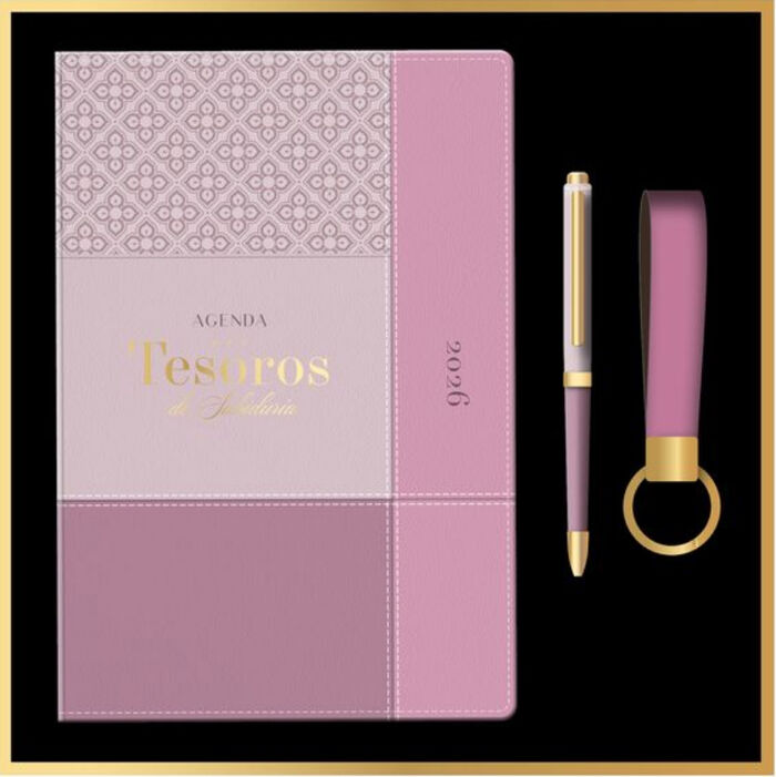 Agenda Tesoros de Sabiduría 2026 i/piel rosa/rosa pack con llavero y bolígrafo