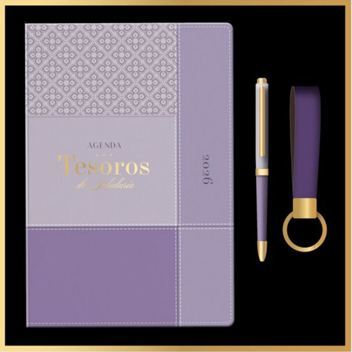 Agenda Tesoros de Sabiduría 2026 i/piel lila/lila pack con llavero y bolígrafo