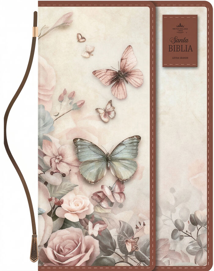 Biblia RVR60 Tamaño manual con broche y asa. Floral con mariposas