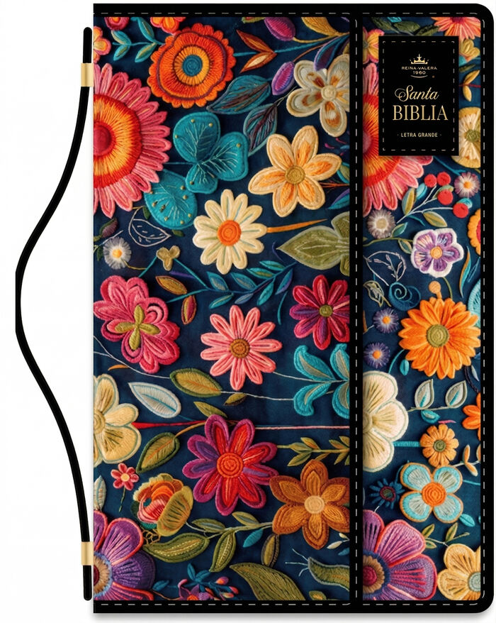 Biblia RVR60 Tamaño manual con broche y asa. Floral Estampado