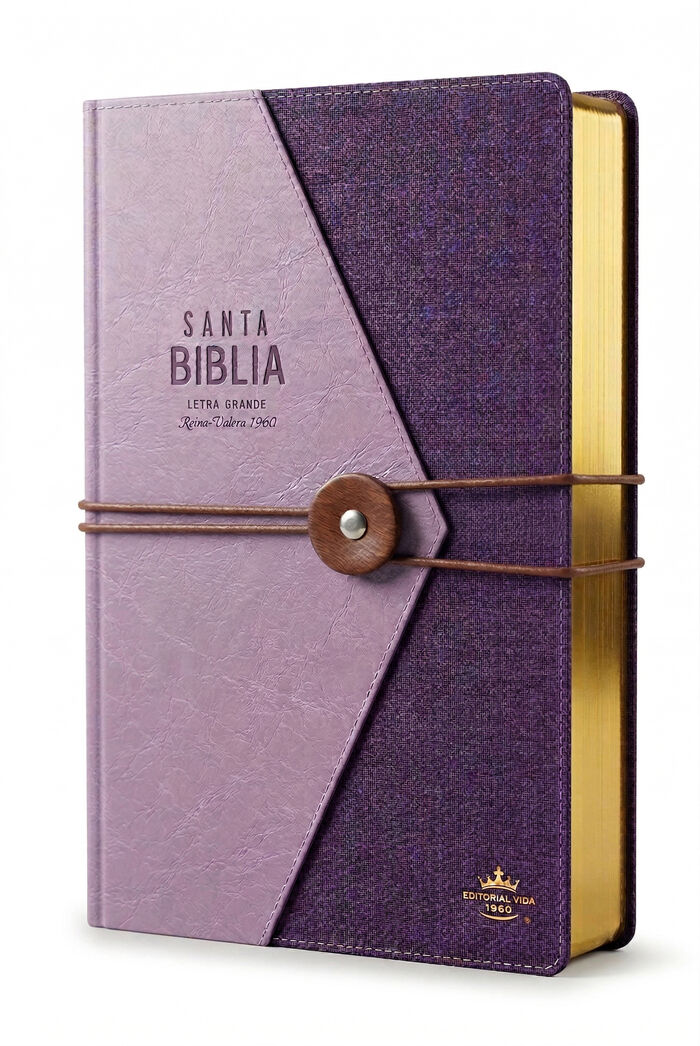 Biblia RVR60 Tamaño manual letra grande con cierre japonés. Lila/lila