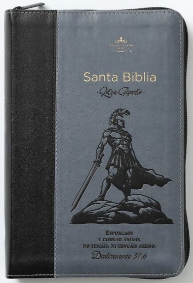Biblia RVR60 tamaño manual letra Gigante Negro/gris con cierre: Esforzaos