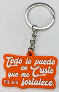 Todo lo puedo en Cristo - Llavero de caucho naranja
