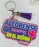 Alégrense en el Señor - Llavero de caucho con brillantina