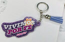 Vivimos por fe - Llavero caucho con brillantina