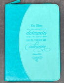 Libreta de lujo. En Dios solamente. i/piel con cierre turquesa