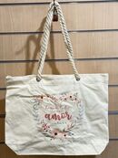 Hagan todo con amor. Bolsa de algodón con asa de cuerda trenzada