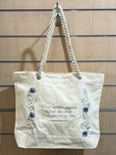 Estad siempre gozosas. Bolsa de algodón con asa de cuerda trenzada