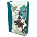 Biblia RVR60 tamaño manual letra gigante flores turquesa con cierre colección supreme
