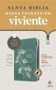 Biblia de referencia en la columna central NTV, letra grande de zíper con Filament Verde con flores plata con índice