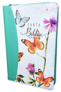 Biblia RVR60 Tamaño manual Letra Grande i/piel cierre/índice canto pintado MARIPOSAS IMPRESA (Turquesa)