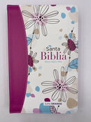 Biblia RVR60 Tamaño manual Letra Grande i/piel cierre/índice canto pintado FLORES IMPRESA (Fucsia)