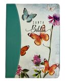 Biblia RVR60 Letra Gigante 15 puntos i/piel turquesa con mariposas canto pintado con cierre/índice