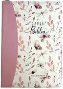 Biblia RVR60 Letra Gigante 15 puntos i/piel rosa con mariposas canto pintado con cierre/índice