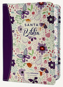 Biblia RVR60 portátil Letra Grande 11 puntos i/piel canto pintado LILA FLORAL (Colección Fantasia)