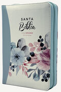 Biblia RVR60 portátil Letra Grande 11 puntos i/piel canto pintado AZUL FLORAL con cierre (Colección Fantasia)