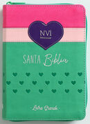 Biblia NVI Peninsular Portátil Letra Grande Tricolor Rosa/Fucsia/Turquesa con cierre