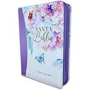 Biblia RVR60 de bolsillo colección jardín Lila con cierre/índice y canto pintado