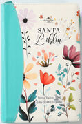 Biblia RVR60 tamaño manual letra Gigante jardín turquesa. Con cierre/índice y canto pintado