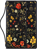Biblia RVR60 Tamaño manual con broche y asa. Floral sobre negro